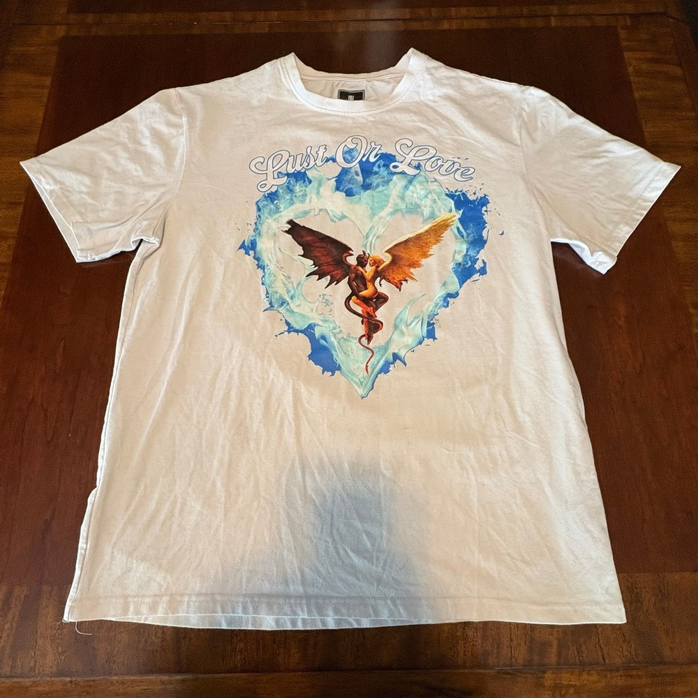 Motive Denim Lust Or Love Angel Devil Graphic Tee XL White